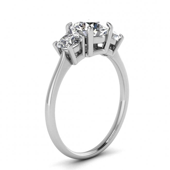 White Gold Thin Band Three Stone Oval Moissanite Ring (1/2 Ct. Tw.) Delicate Band, Claw Prongs, Three Stone Ring, Ovy