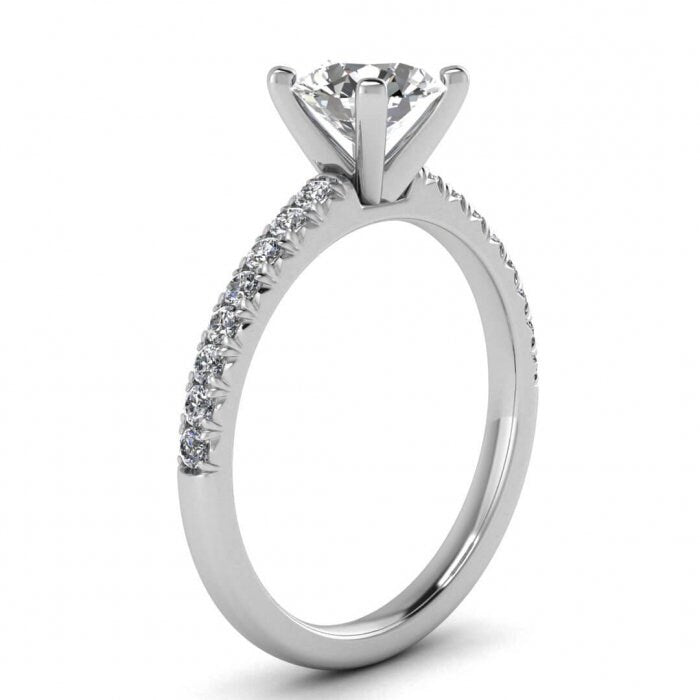 White Gold Paved Radiant Cut Moissanite Ring (1/4 Ct. Tw.) French Pave Accents, High Profile Prongs Setting