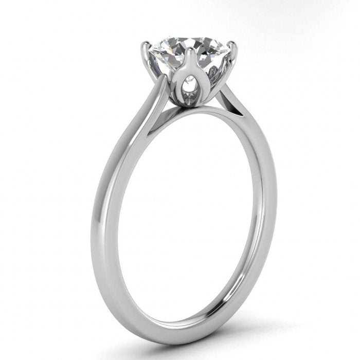 White Gold Thin Solitaire Ring Unique Basket Setting, Cathedral, Delicate Band, Moissanite Engagement Ring Rory
