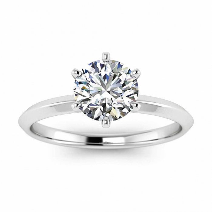 White Gold Classic Engagement Ring Delicate Band, Classic Prongs Setting, Moissanite Engagement Ring Siena