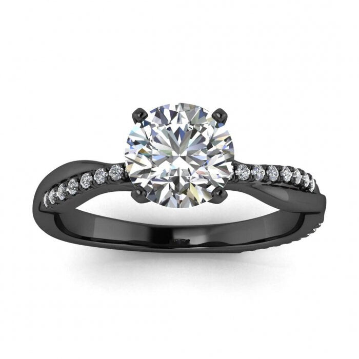 White Gold Intertwined Double Band Moissanite Ring (1/8 Ct. Tw.) Delicate Double Band, Scalloped Pave, Prongs Setting, Tal