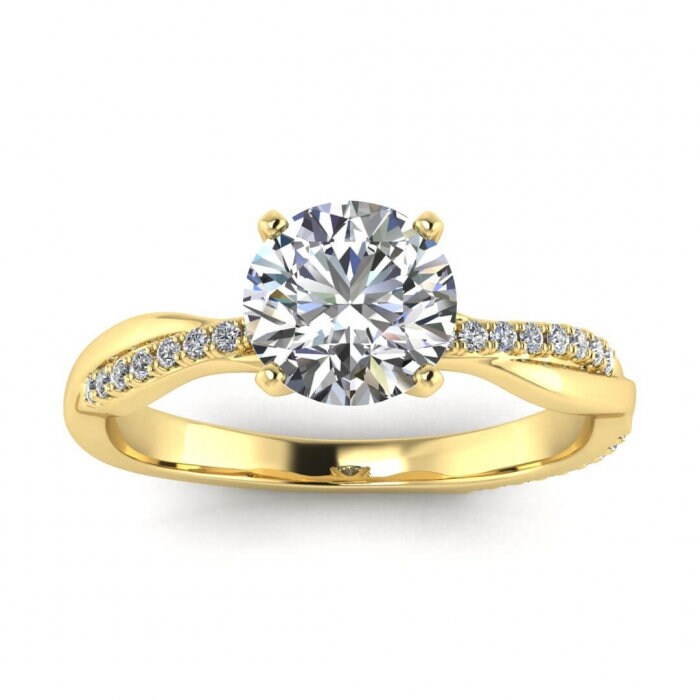White Gold Intertwined Double Band Moissanite Ring (1/8 Ct. Tw.) Delicate Double Band, Scalloped Pave, Prongs Setting, Tal