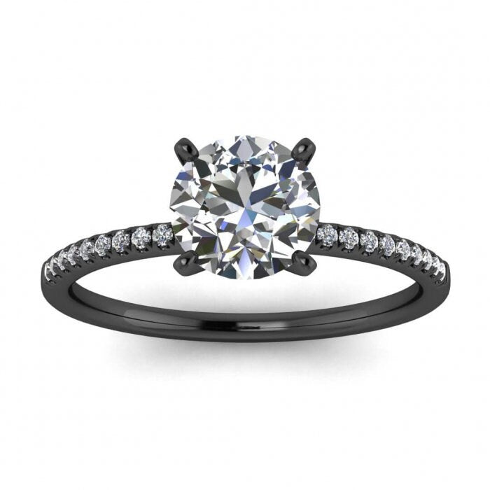 White Gold Delicate Moissanite Engagement Ring (1/10 Ct. Tw.) High Profile Prongs Setting, Pave Accents,petite Band, Tierra