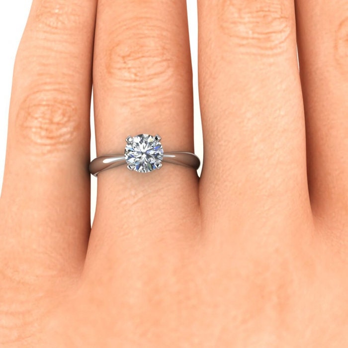 White Gold Tapered Ring Solitaire Ring, Tapered Band, delicate Ring, engagement Ring, Moissanite Engagement Ring Wren