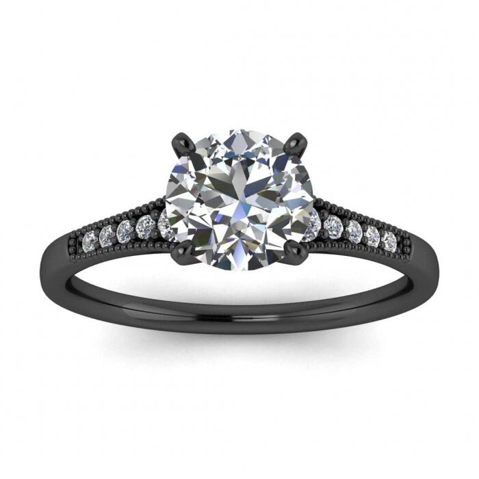 White Gold Tapered Moissanite Ring (1/10 Ct. Tw.) Tapered Gemstones, Milgrain, High Profile Prongs Setting, Moissanite Engagement Ring Zora