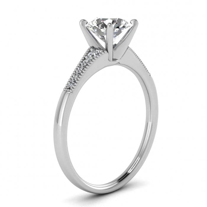 White Gold Tapered Moissanite Ring (1/10 Ct. Tw.) Tapered Gemstones, Milgrain, High Profile Prongs Setting, Moissanite Engagement Ring Zora