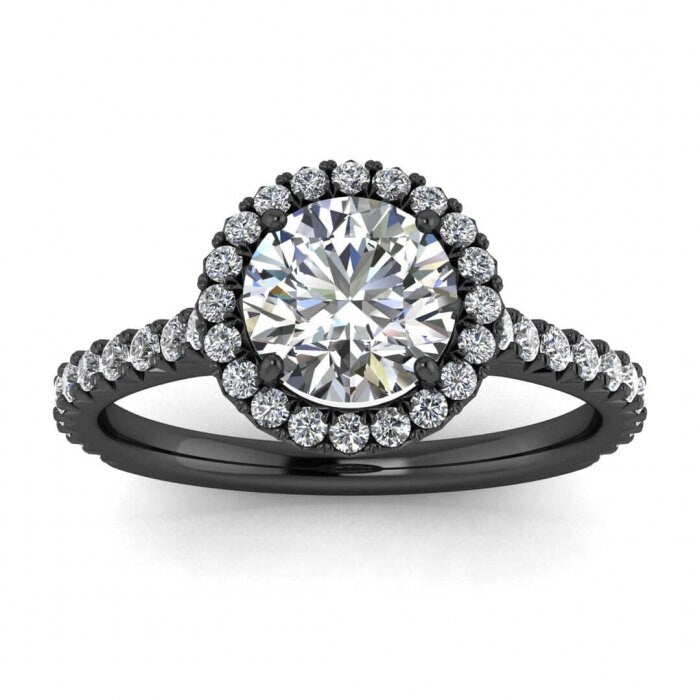 14k Gold Endless Sparkle Moissanite Halo Ring (3/8 Ct. Tw.) French Pave Band, French Pave Halo, Hidden Gemstone, Bee