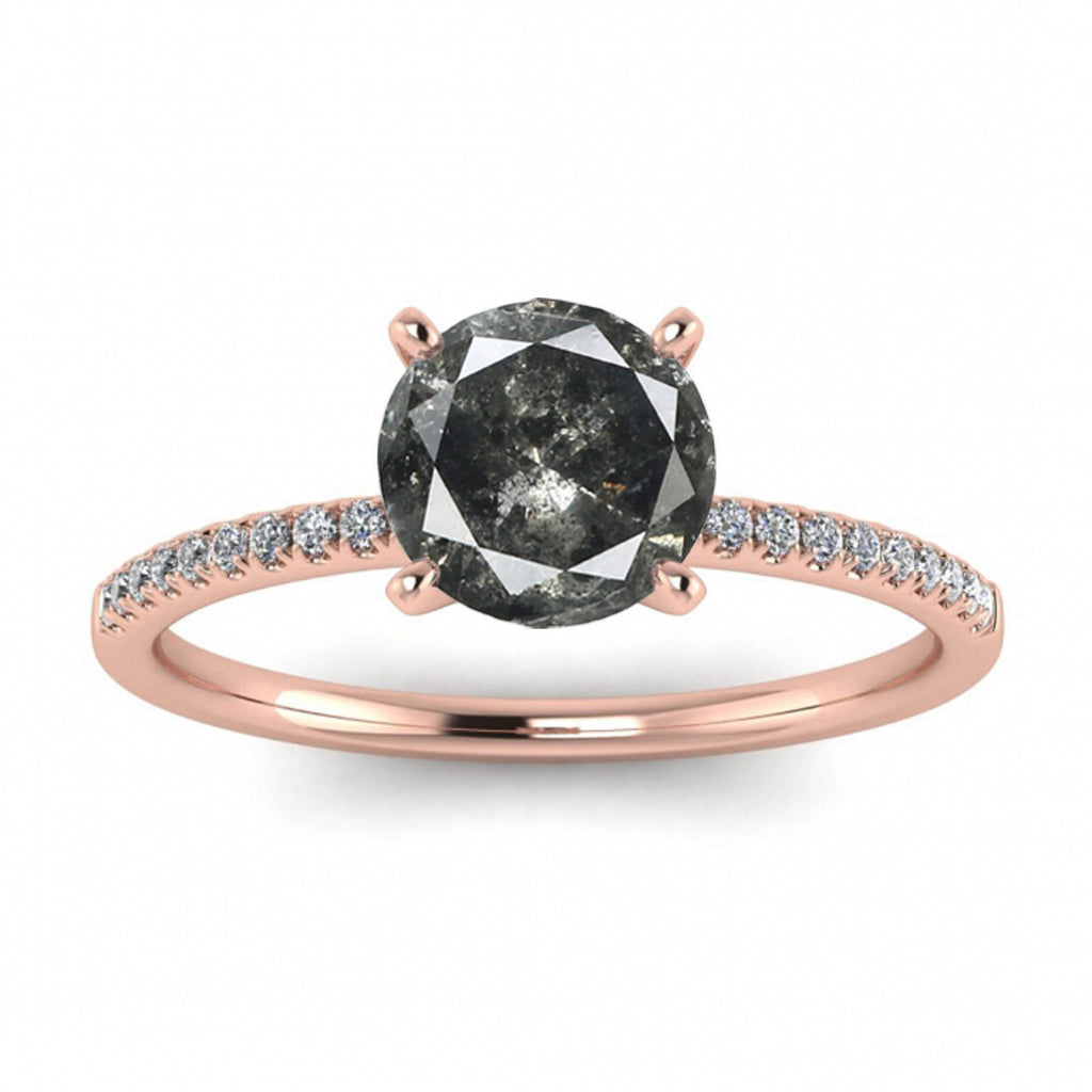 Raw Salt And Pepper Diamond Ring White Gold Delicate Salt And Pepper Diamond Engagement Ring (1/10 Ct. Tw.)High Profile Prongs,Petite,Tierra