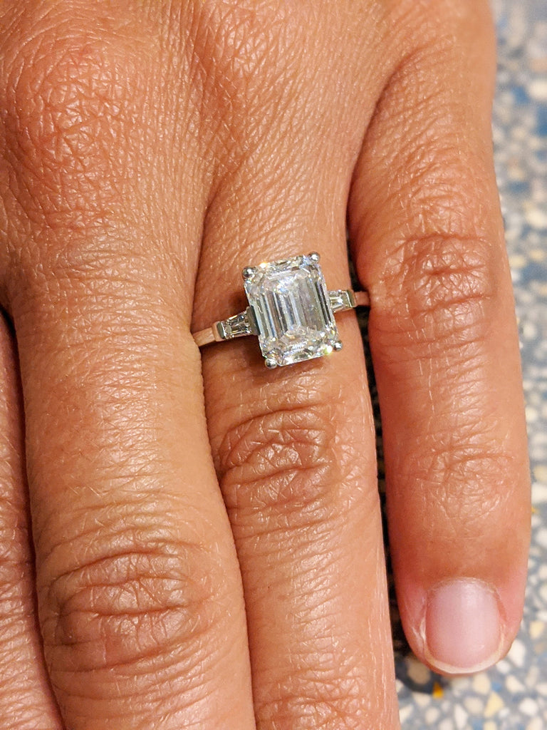 Emerald Cut Engagement Ring, Emerald Cut Ring, Baguette Engagement Ring, 2.5 Ct Solid 14k Gold Two Tone Moissanite Engagement Ring
