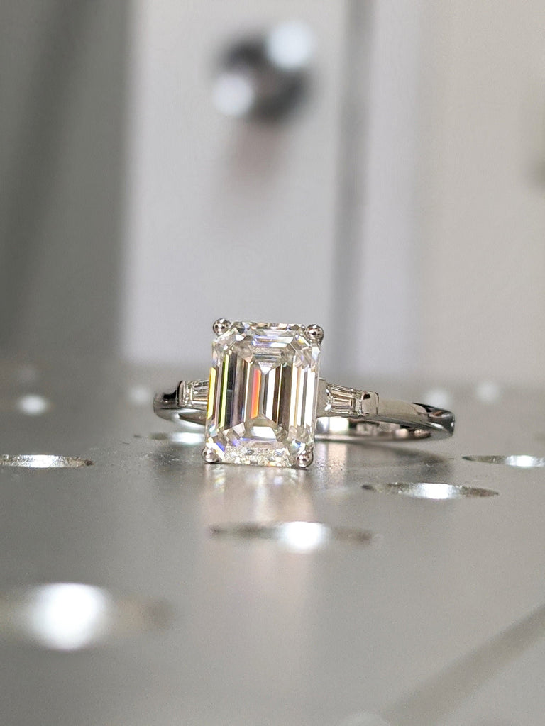 Emerald Cut Engagement Ring, Emerald Cut Ring, Baguette Engagement Ring, 2.5 Ct Solid 14k Gold Two Tone Moissanite Engagement Ring