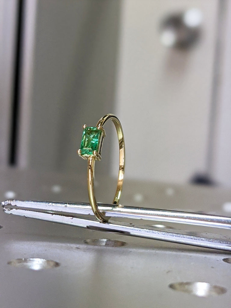 emerald baguette ring 14k yellow gold Emerald Ring Baguette Emerald Ring 14k Solid Gold Minimalist Emerald Ring Stacking Emerald Ring