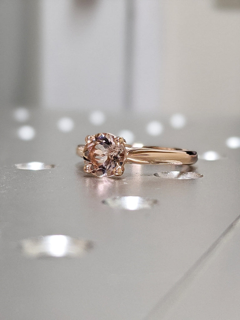 Unique Morganite Engagement Ring Rose Gold Solitaire Ring Unique Tapered Shank Minimalist Anniversary Promise Women - Aine