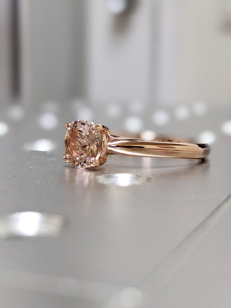 Unique Morganite Engagement Ring Rose Gold Solitaire Ring Unique Tapered Shank Minimalist Anniversary Promise Women - Aine