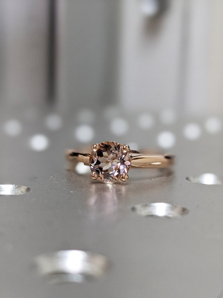 Unique Morganite Engagement Ring Rose Gold Solitaire Ring Unique Tapered Shank Minimalist Anniversary Promise Women - Aine