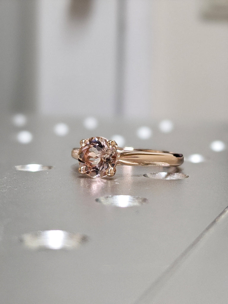 Unique Morganite Engagement Ring Rose Gold Solitaire Ring Unique Tapered Shank Minimalist Anniversary Promise Women - Aine