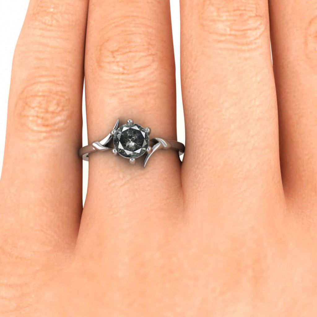 Raw Salt And Pepper Diamond Ring White Gold Ribbon Delicate Ring Ribbon, Nature Inspired, Delicate, Prong Setting, Floating Setting, Clea