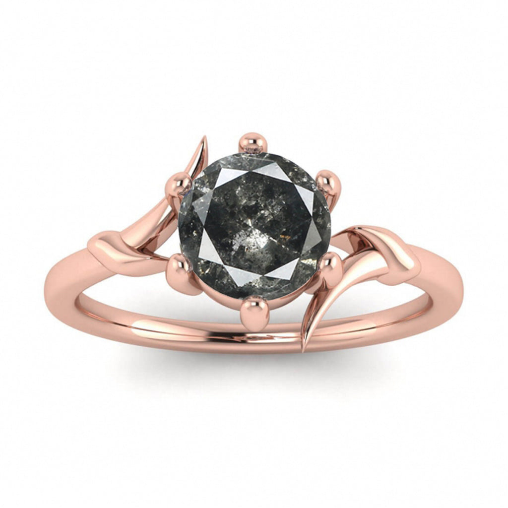 Raw Salt And Pepper Diamond Ring White Gold Ribbon Delicate Ring Ribbon, Nature Inspired, Delicate, Prong Setting, Floating Setting, Clea
