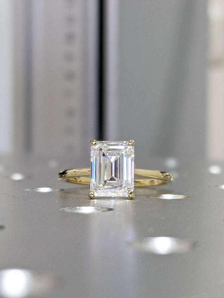 2.5 Carat Emerald Cut Solitaire Engagement Ring, Emerald Cut Engagement Ring, Emerald Cut Ring, 2.5 Ct Solid 14k Moissanite Engagement Ring