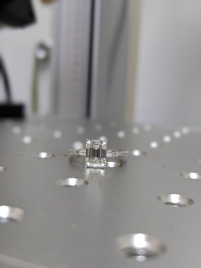 Emerald Cut Engagement Ring, Emerald Cut Ring, Baguette Engagement Ring, Half Eternity 2.5 Ct Solid 14k Gold Two Tone Moissanite Engagement