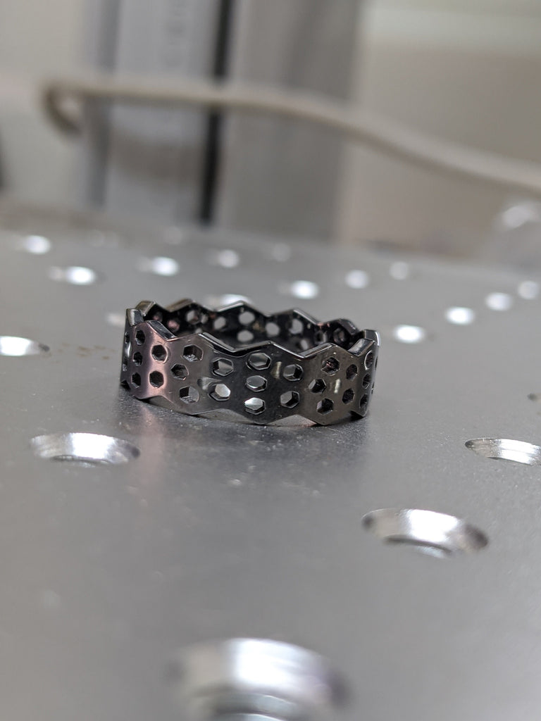 14k black gold honeycomb ring, Honeycomb, Wedding ring, 14K Black Gold, Wedding Band