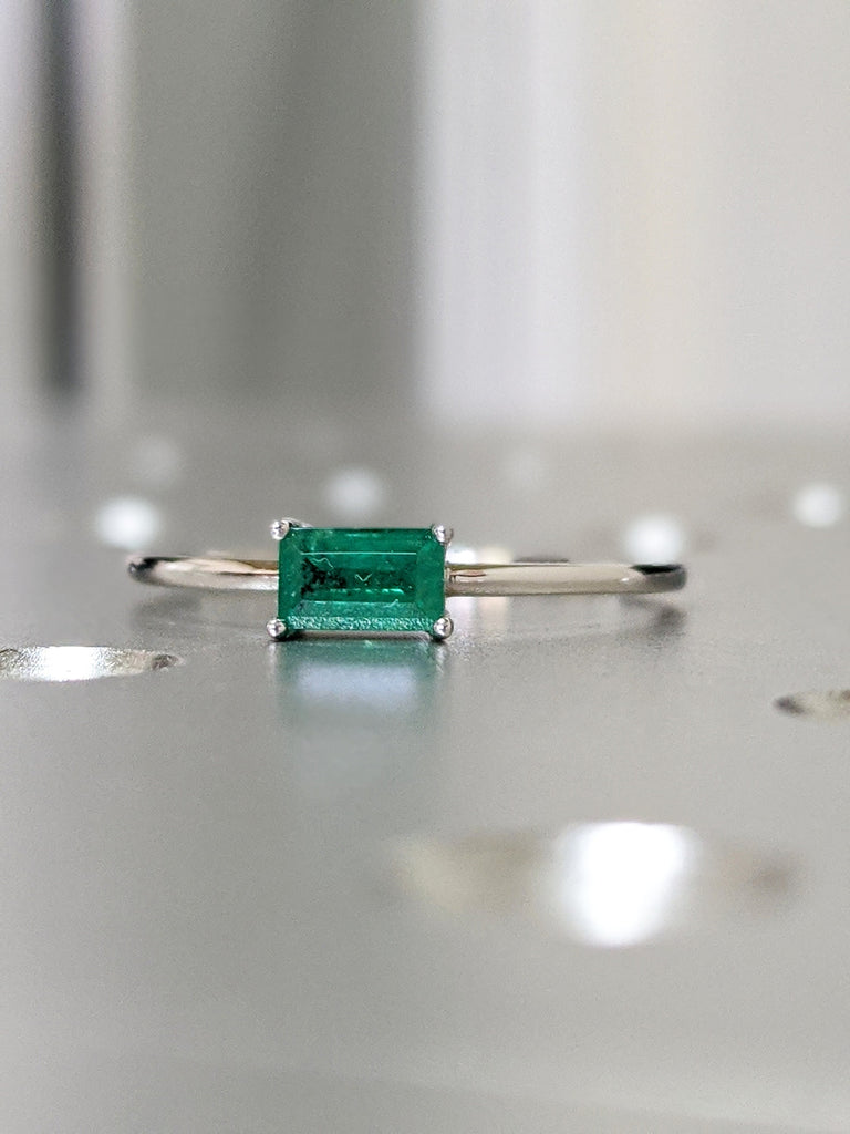 Emerald Ring, Baguette Emerald Ring, 14k Solid White Gold Minimalist Emerald Ring, Stacking Emerald Ring, Emerald Jewelry, May Birthstone