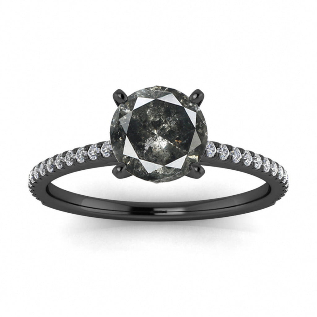 Raw Salt And Pepper Diamond Ring White Gold Micro Pave Salt And Pepper Diamond Engagement Ring (1/6 Ct. Tw.)Micro Pave Accents,Prongs, Anahi