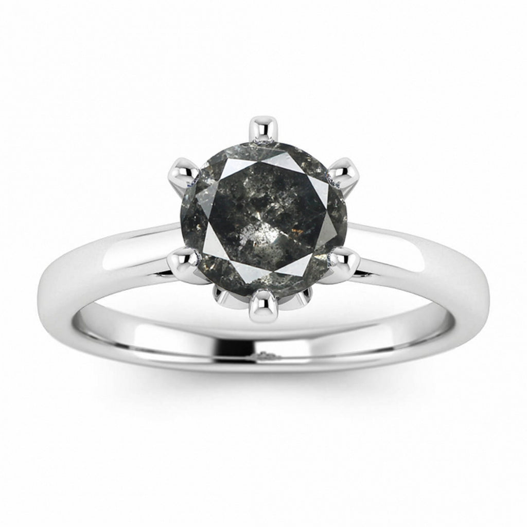 Raw Salt And Pepper Diamond Ring White Gold Salt And Pepper Diamond Hidden Ring,Hidden Gemstone,Cathedral Design, Prongs Setting Ring, Lulu