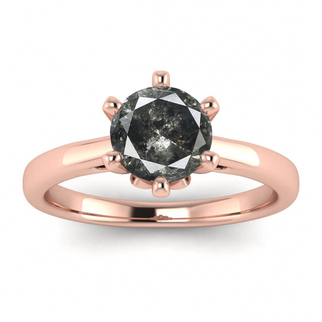Raw Salt And Pepper Diamond Ring White Gold Salt And Pepper Diamond Hidden Ring,Hidden Gemstone,Cathedral Design, Prongs Setting Ring, Lulu