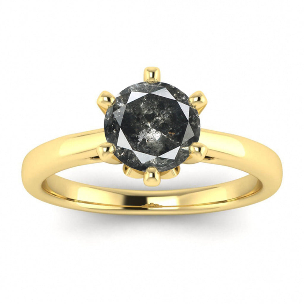 Raw Salt And Pepper Diamond Ring White Gold Salt And Pepper Diamond Hidden Ring,Hidden Gemstone,Cathedral Design, Prongs Setting Ring, Lulu