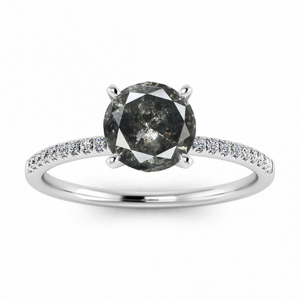 Raw Salt And Pepper Diamond Ring White Gold Delicate Salt And Pepper Diamond Engagement Ring (1/10 Ct. Tw.)High Profile Prongs,Petite,Tierra