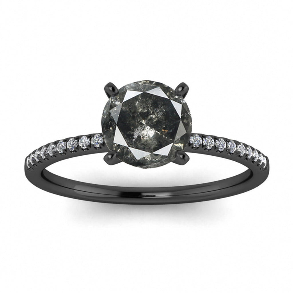 Raw Salt And Pepper Diamond Ring White Gold Delicate Salt And Pepper Diamond Engagement Ring (1/10 Ct. Tw.)High Profile Prongs,Petite,Tierra