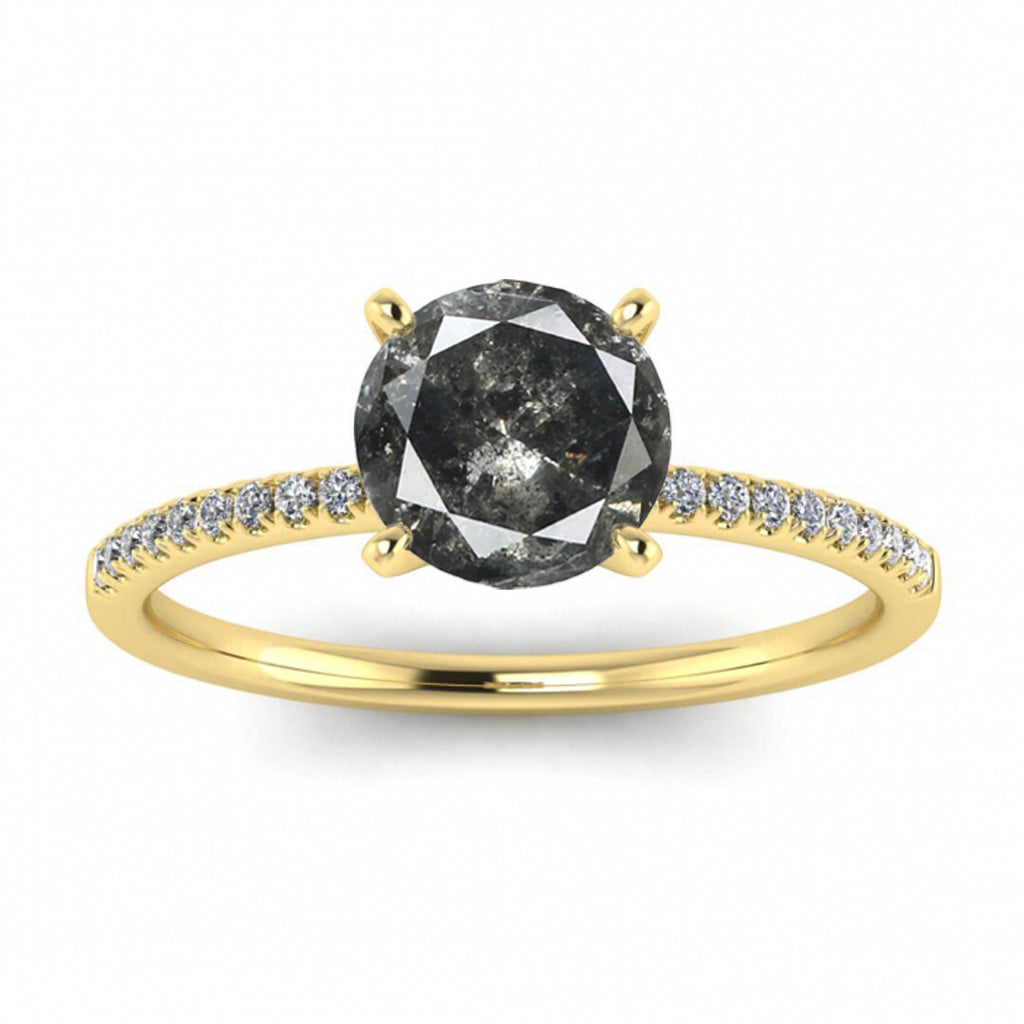 Raw Salt And Pepper Diamond Ring White Gold Delicate Salt And Pepper Diamond Engagement Ring (1/10 Ct. Tw.)High Profile Prongs,Petite,Tierra