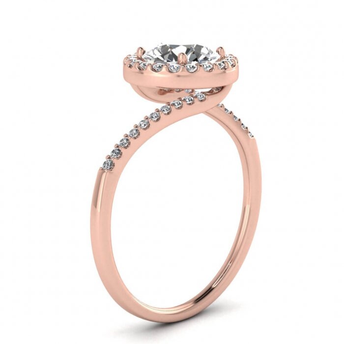 Raw Salt And Pepper Diamond Ring Rose Gold Petite Halo Salt And Pepper Diamond Ring(1/7 Ct. Tw.)Shared Prong,Unique,Petite,Paved Band,Swirl