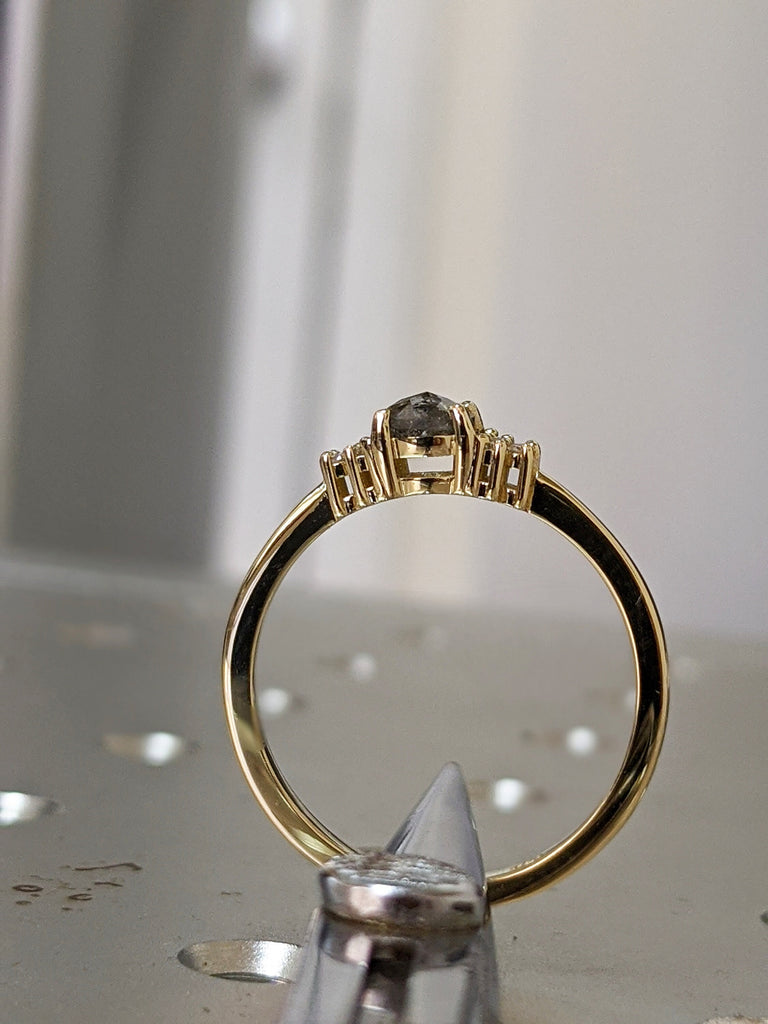 1ct Salt and pepper diamond engagement 5 stone each side ring in rose/white/yellow gold handmade for her