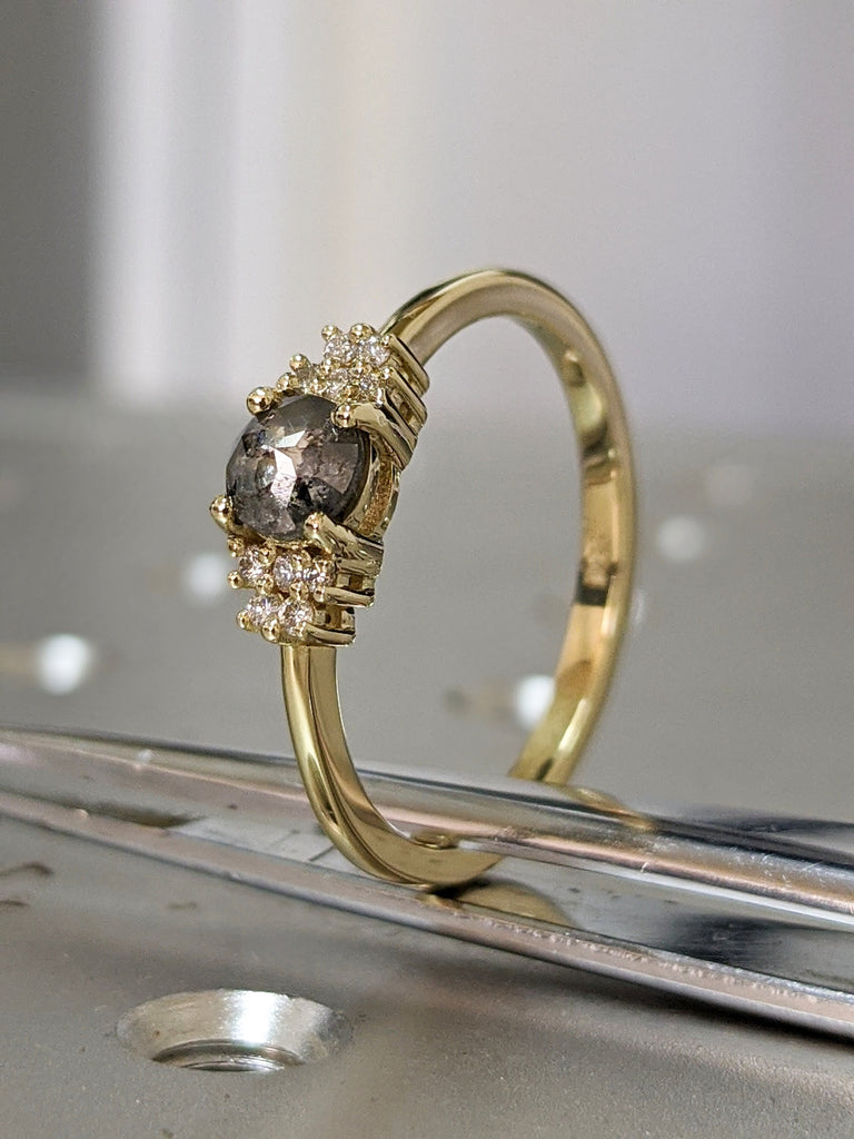 1ct Salt and pepper diamond engagement 5 stone each side ring in rose/white/yellow gold handmade for her