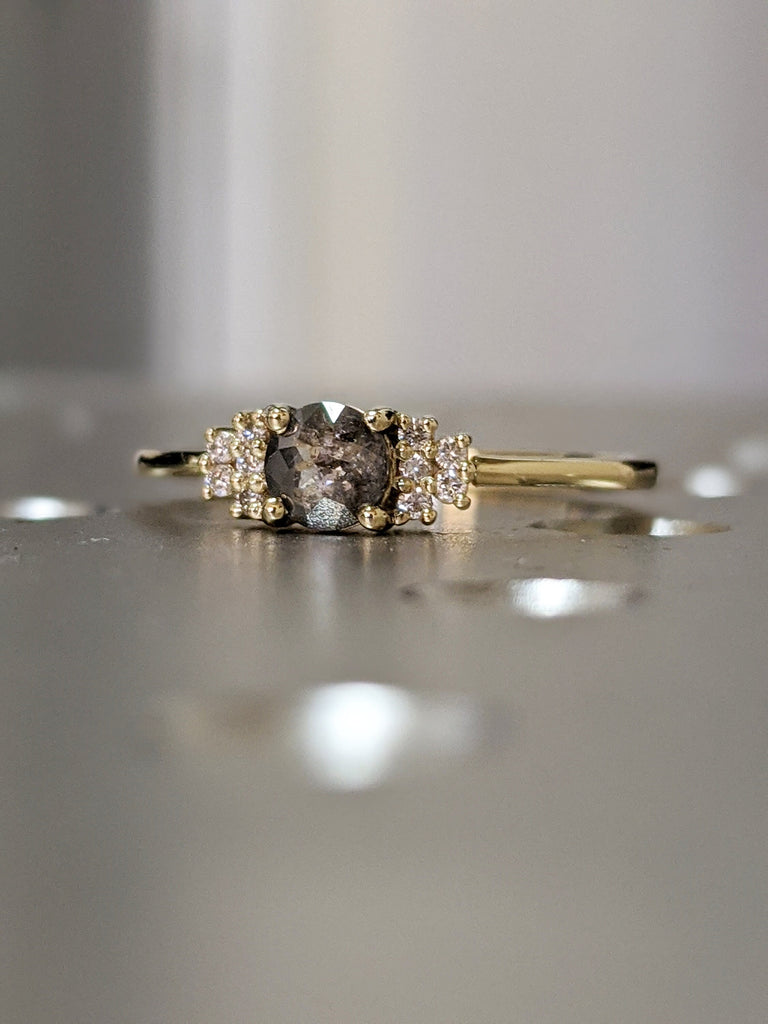 1ct Salt and pepper diamond engagement 5 stone each side ring in rose/white/yellow gold handmade for her