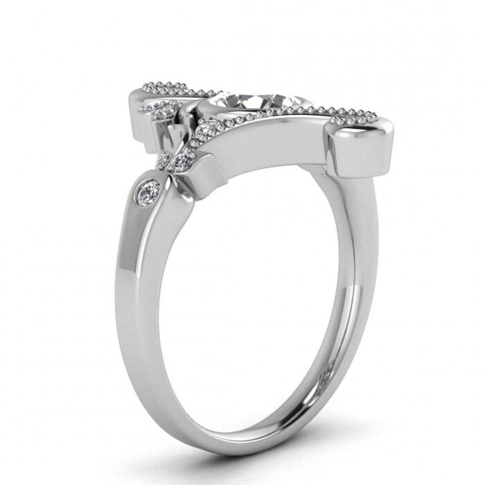 Raw Salt And Pepper Diamond Ring White Gold Unique Salt And Pepper Diamond Engagement Ring (1/8 Ct. Tw.)Bezel Ring,Tapered Shoulders,Hadley