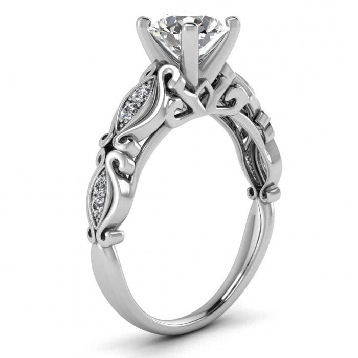 Raw Salt And Pepper Diamond Ring White Gold Alternative Salt And Pepper Diamond Ring (1/9 Ct. Tw.)Floral Openwork Ring,Tapered Band, Gracey