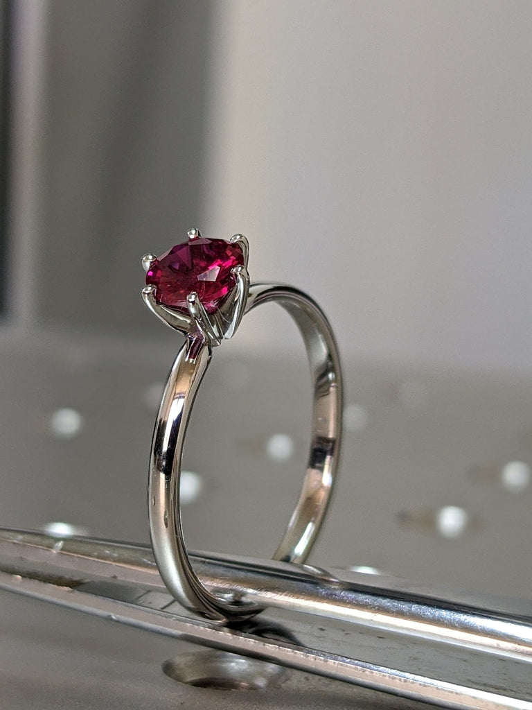 14k White gold Briar classic ruby engagement ring, Gold Ruby petite band, rounded prongs