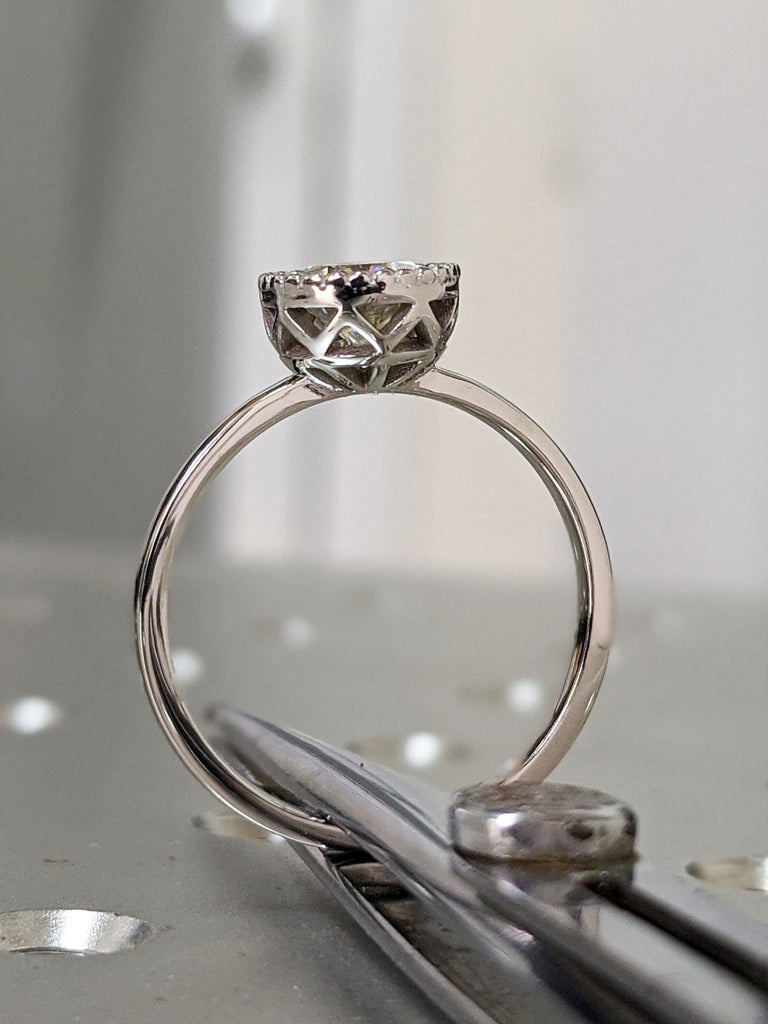 White Gold Round Bezel Ring Unique Milgrain Moissanite Engagement Ring, Milgrained Bezel, 14k Gold, Moissanite Engagement Ring Nyla