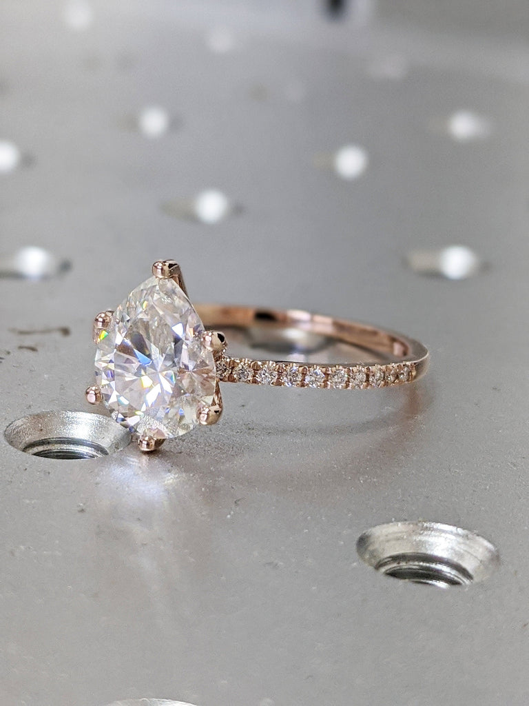 14K Rose Solid Gold Engagement Ring 2.5CT Pear Moissanite Diamond Wedding Ring/Moissanite Engagement Ring/Stack Ring/Promise ring/Rose gold