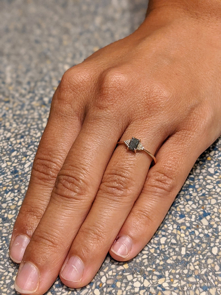 Vintage salt and pepper diamond engagement ring rose gold engagement ring diamond cluster ring wedding Bridal Anniversary Baguette Cut