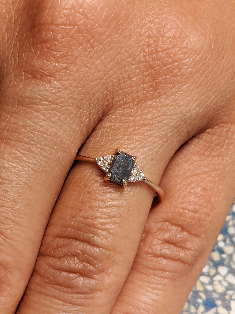 Vintage salt and pepper diamond engagement ring rose gold engagement ring diamond cluster ring wedding Bridal Anniversary Baguette Cut