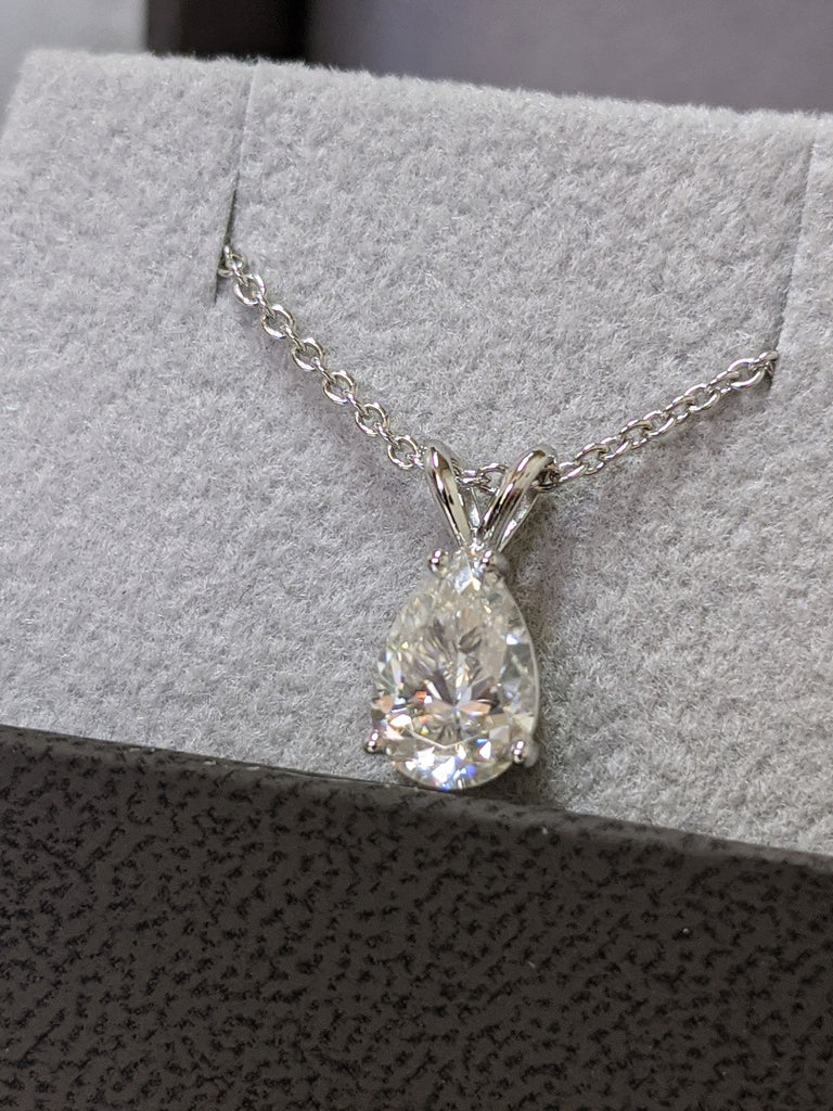 0.5ct Pear Pendant 14k Gold Necklace , Moissanite Pendant, Solitaire Ladies Necklace , Tear Shape Pendant, Pear Shaped Necklace