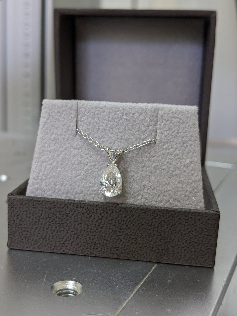 0.5ct Pear Pendant 14k Gold Necklace , Moissanite Pendant, Solitaire Ladies Necklace , Tear Shape Pendant, Pear Shaped Necklace