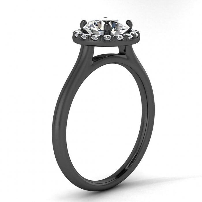 Raw Salt And Pepper Diamond Ring Black Gold Delicate Halo Salt And Pepper Diamond Ring (1/5 Ct. Tw.)Scalloped Pave Halo,Bridged Shank, Anne