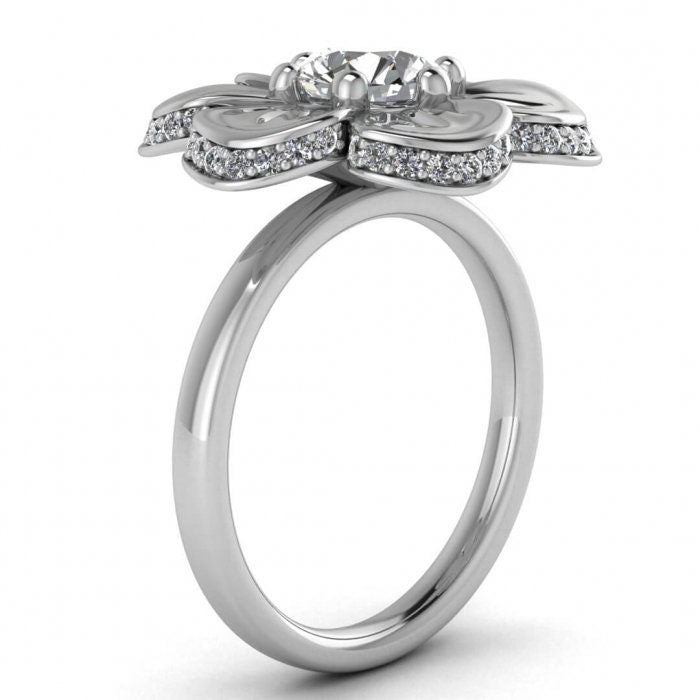 Raw Salt And Pepper Diamond Ring White Gold Salt And Pepper Diamond Flower Ring (1/5 Ct. Tw.)Pave Encrusted Flower,6 Prong Setting, Cantata