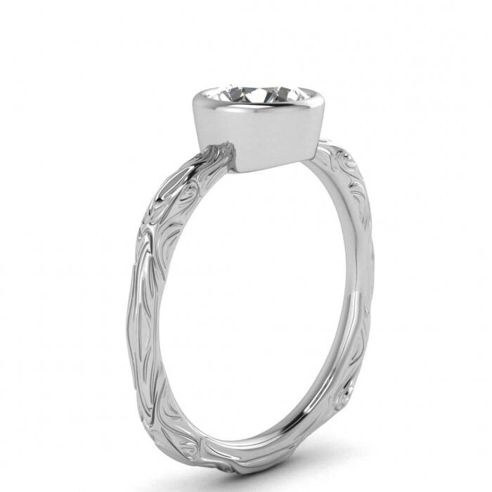 Raw Salt And Pepper Diamond Ring White Gold Bezel Set Engagement Ring, Bezel Setting,Vintage Inspired Engagement Ring,Unique Design, Verdad