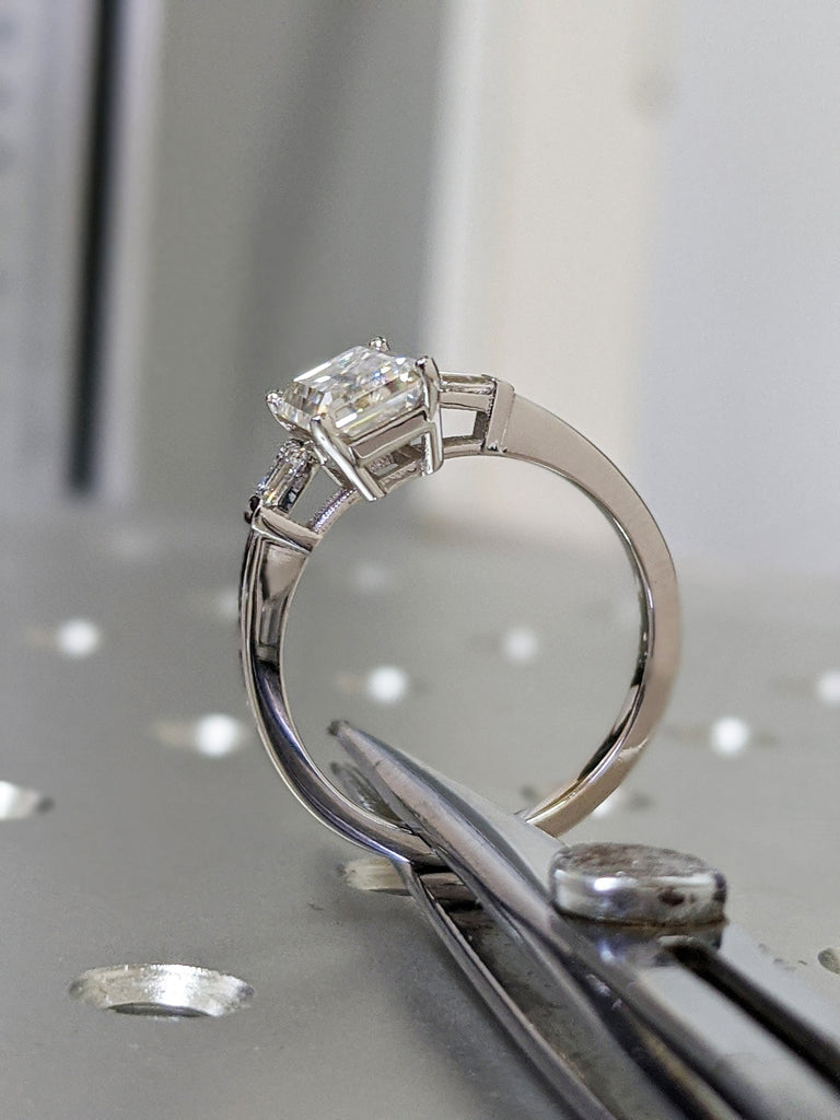 Emerald Cut Engagement Ring, Emerald Cut Ring, Baguette Engagement Ring, 2 Ct Solid 14k Gold Two Tone Moissanite Engagement Ring