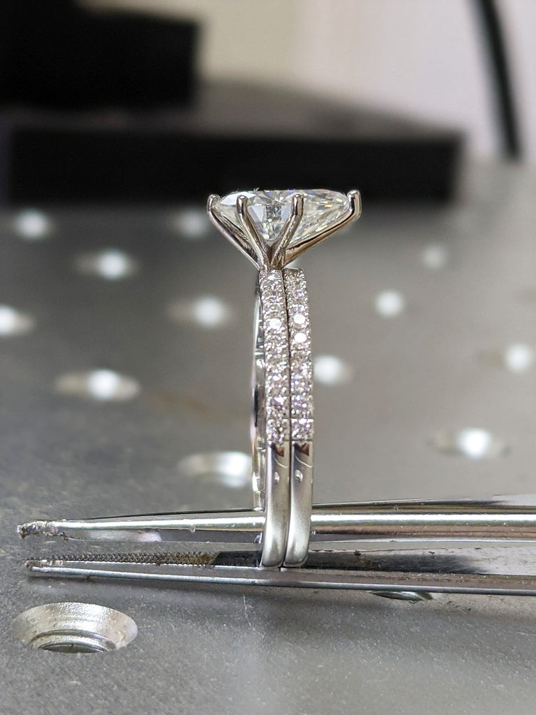 14K Solid Gold Engagement Ring Set 1.25CT Pear Moissanite Diamond Wedding Ring/Moissanite Engagement Ring/Stack Ring/Promise ring/Bridal Set